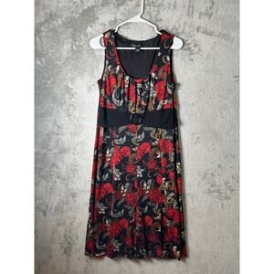 Floral Midi Dress Dark Romantic Cottagecore Vintage Inspired Red Rose Flowy LG